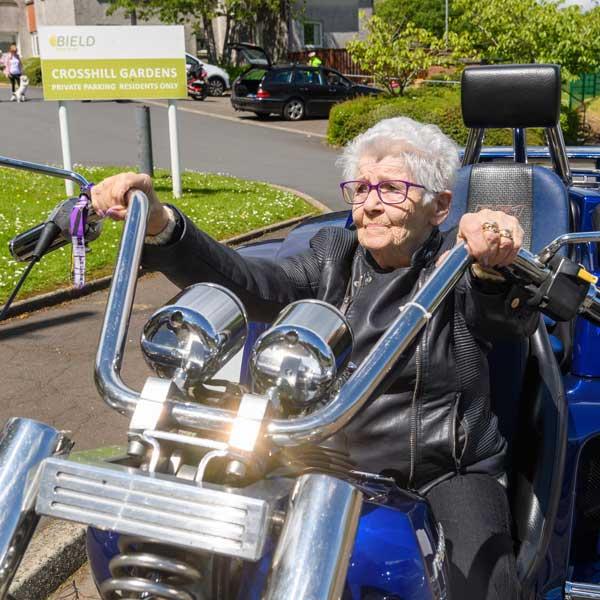 Margaret Sneddon In Front Seat Of Motorbike